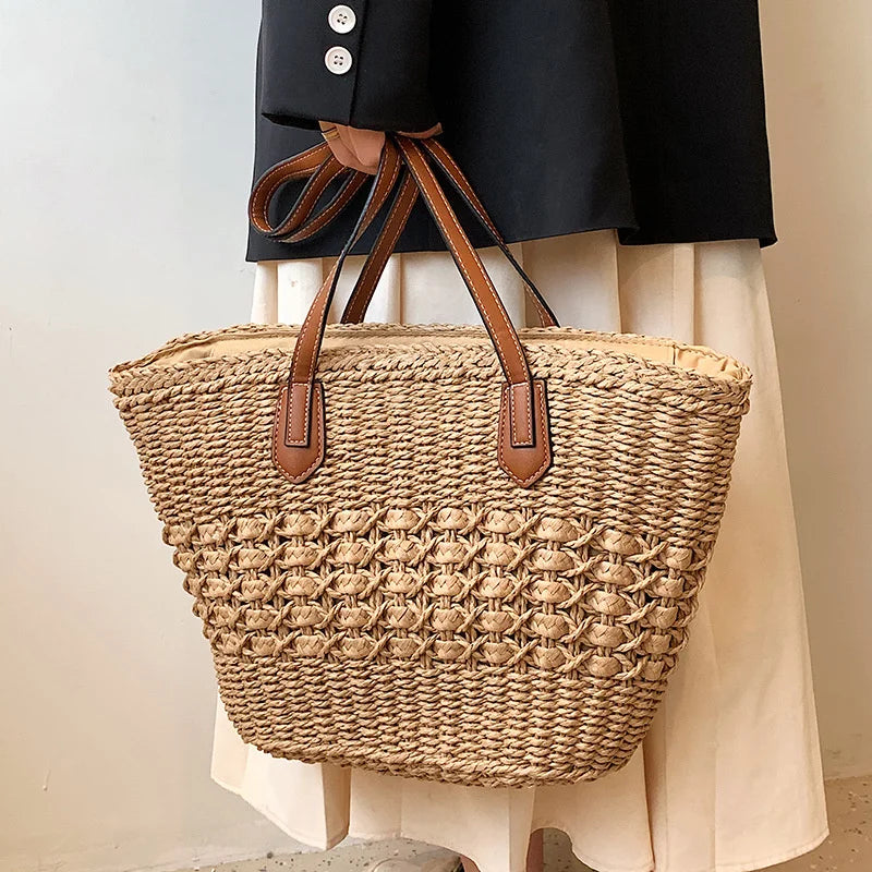 BohoVibe Tote – Élégant Sac Œufs en Paille