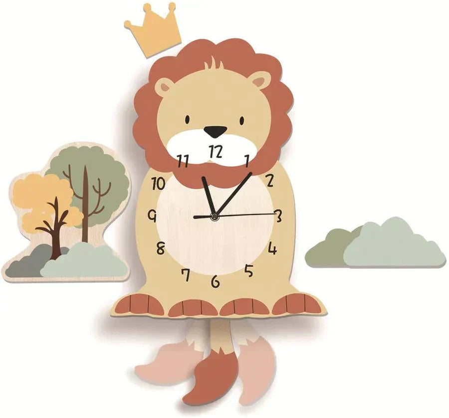 Floroux Aventure - Horloge murale colorée pour enfants avec motifs d'animaux