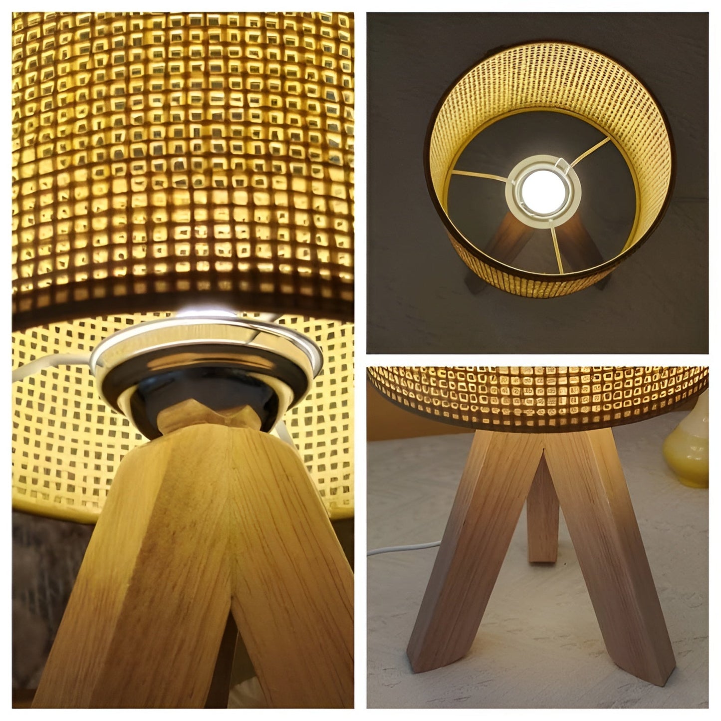 Lampe de table en rotin fait à la main avec USB et LED - Design élégant et durable