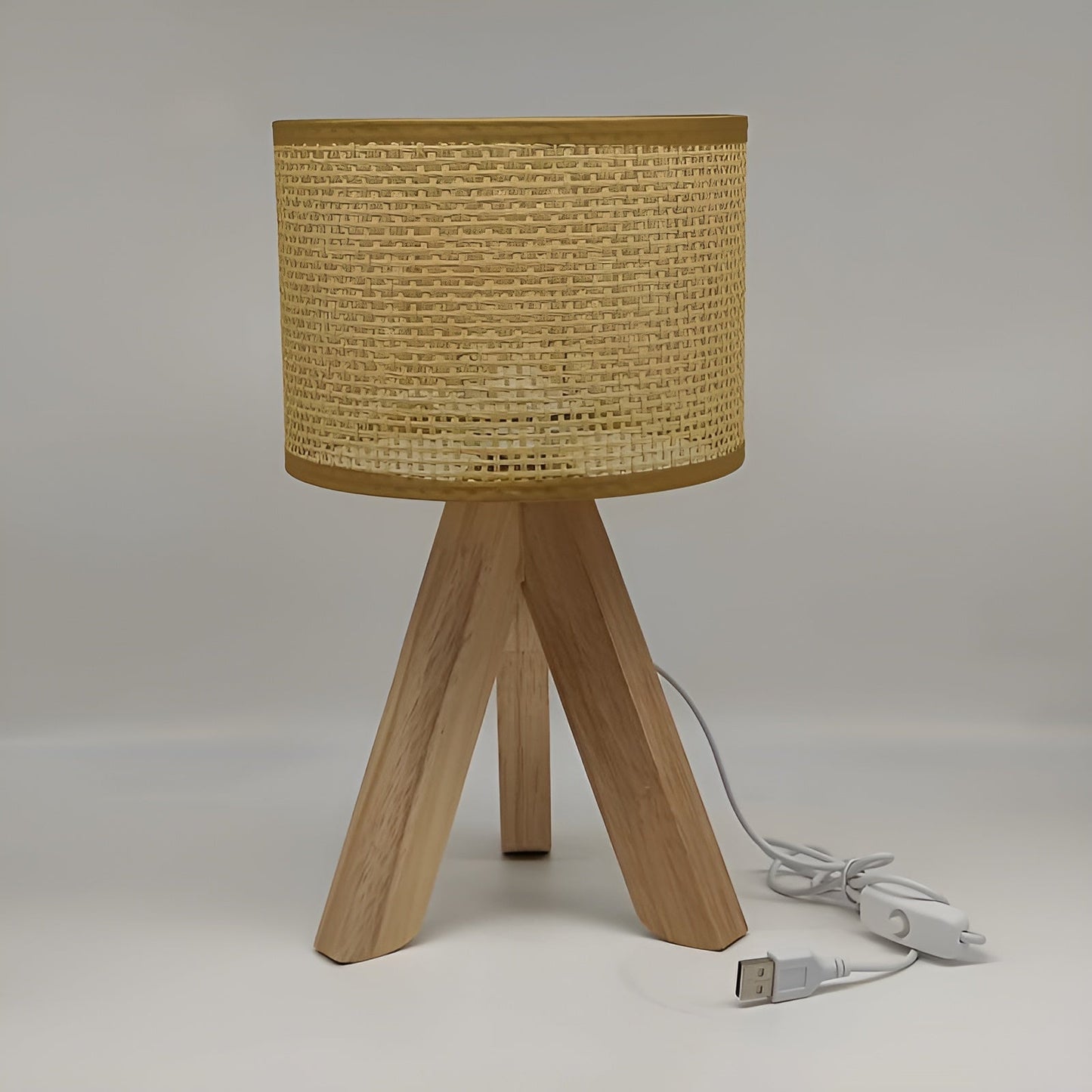 Lampe de table en rotin fait à la main avec USB et LED - Design élégant et durable