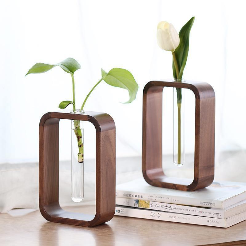 Floroux Vase de plantation en bois et verre | Conteneur de culture élégant | Parfait pour les amateurs de plantes et la décoration