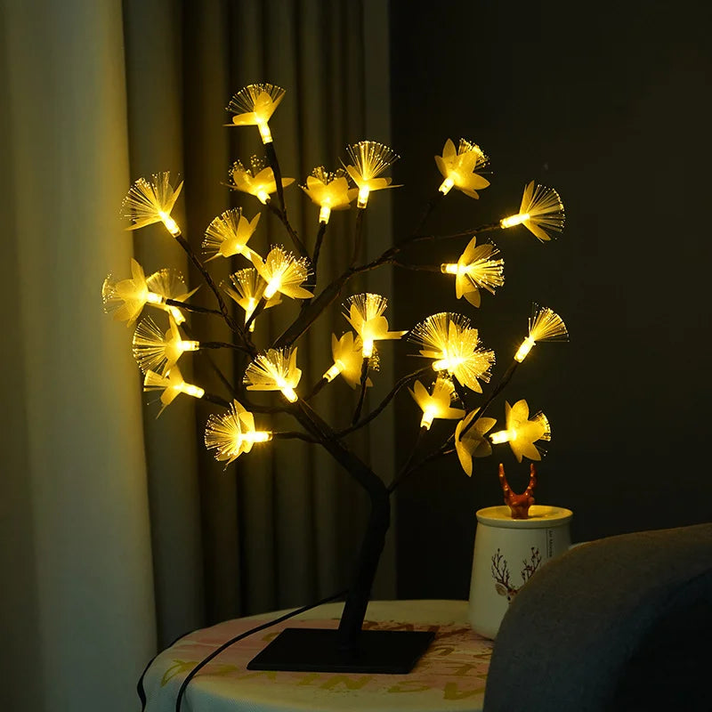 Floroux Lumière d'arbre à fleurs en fibre optique en bouleau