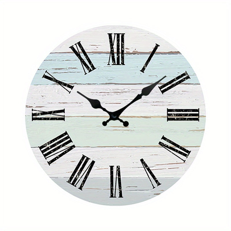 Floroux Horloge murale - Horloge ronde silencieuse, Thème bleu pour l'extérieur et l'intérieur
