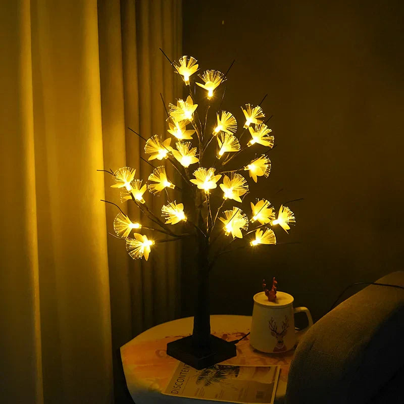 Floroux Lumière d'arbre à fleurs en fibre optique en bouleau
