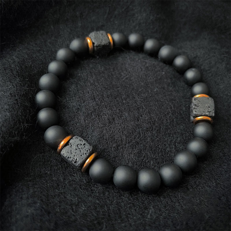 Aurelia Noir Onyx et Pierre de Lave Cube Bracelet d'Équilibre