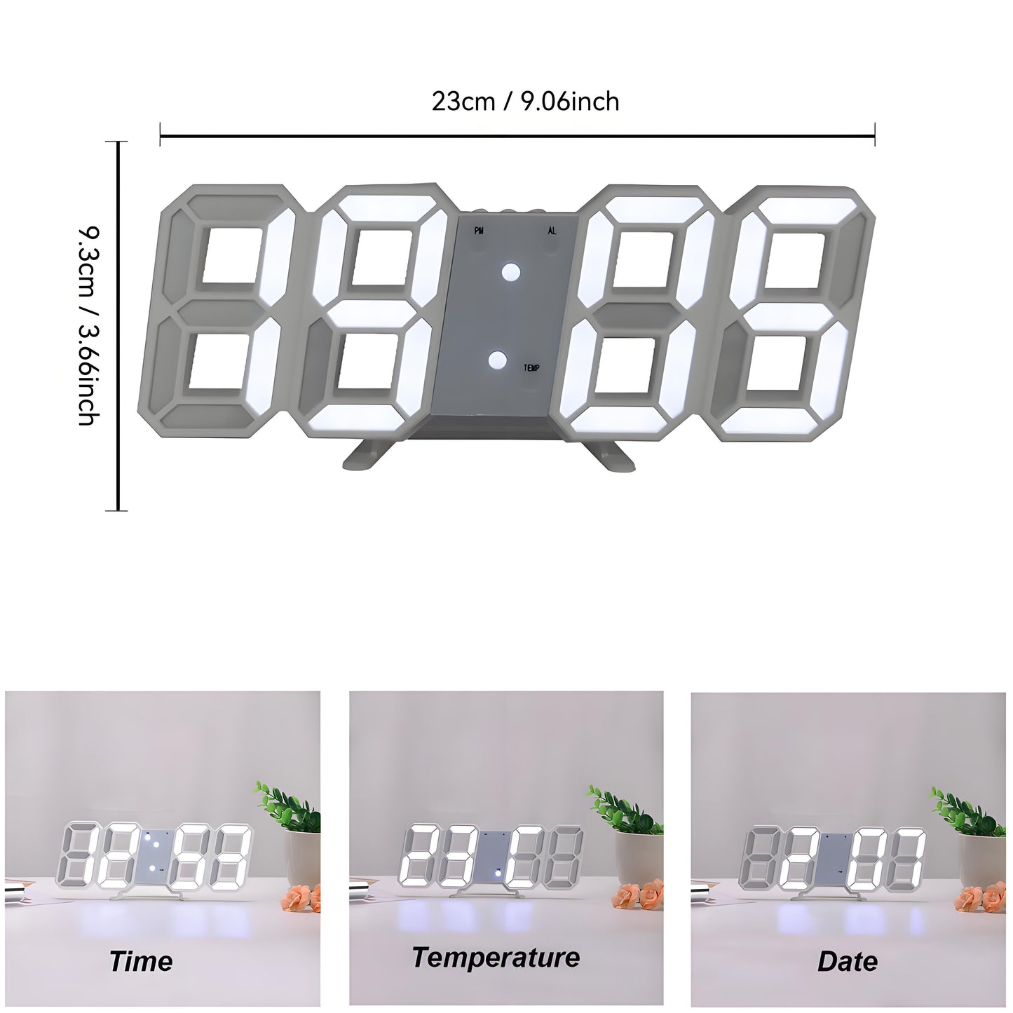 DigiTime Horloge – LED 3D Horloge avec Calendrier & Température