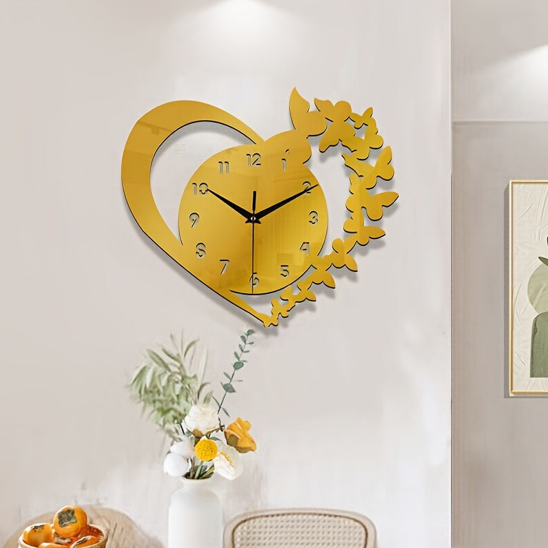 Horloge murale en acrylique en forme de cœur Floroux - Design sans cadre pour le salon, la chambre à coucher et le bureau