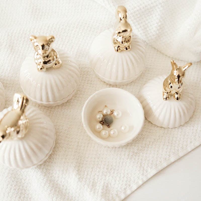 Figurine animale élégante poignée pot de rangement pour bijoux