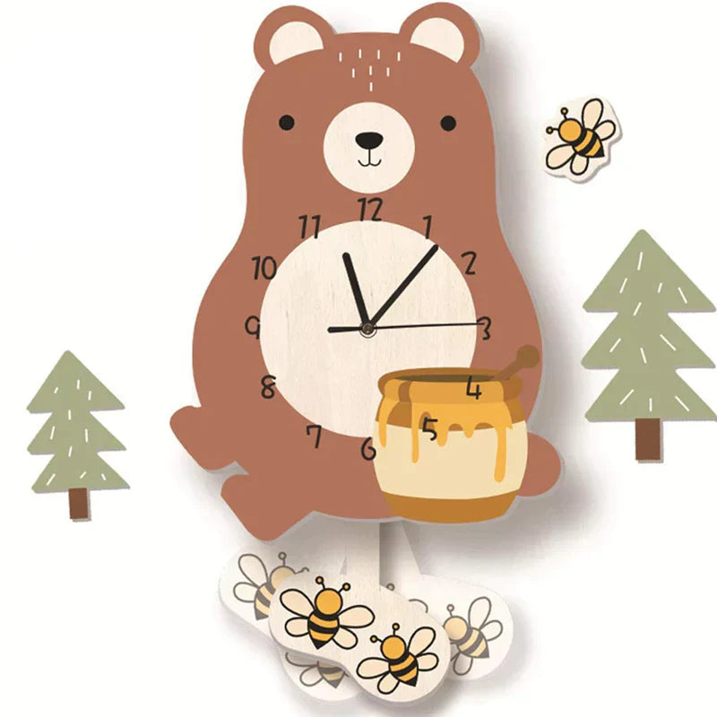 Floroux Aventure - Horloge murale colorée pour enfants avec motifs d'animaux
