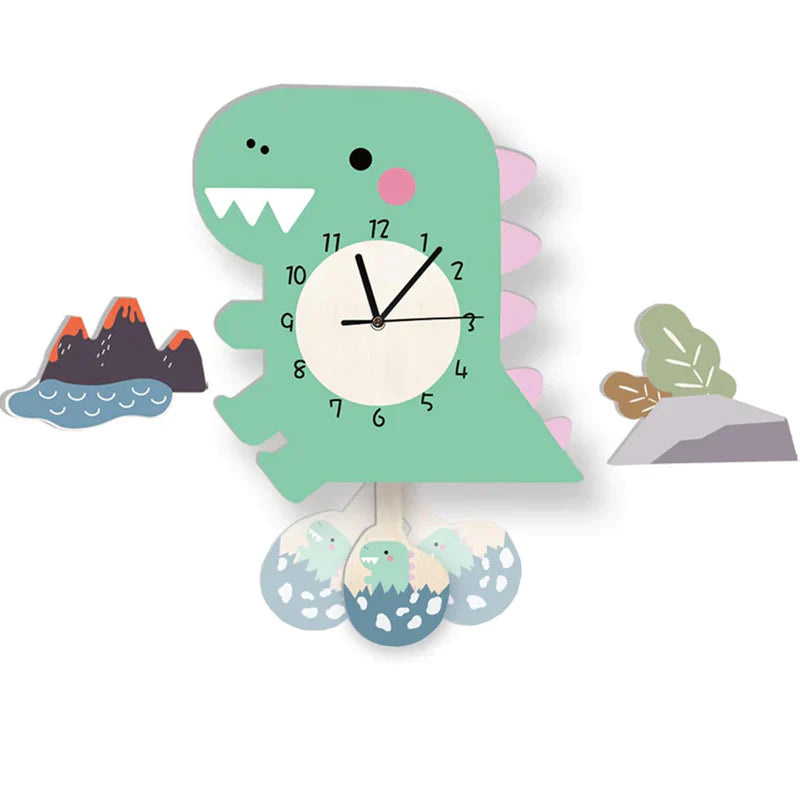 Floroux Aventure - Horloge murale colorée pour enfants avec motifs d'animaux