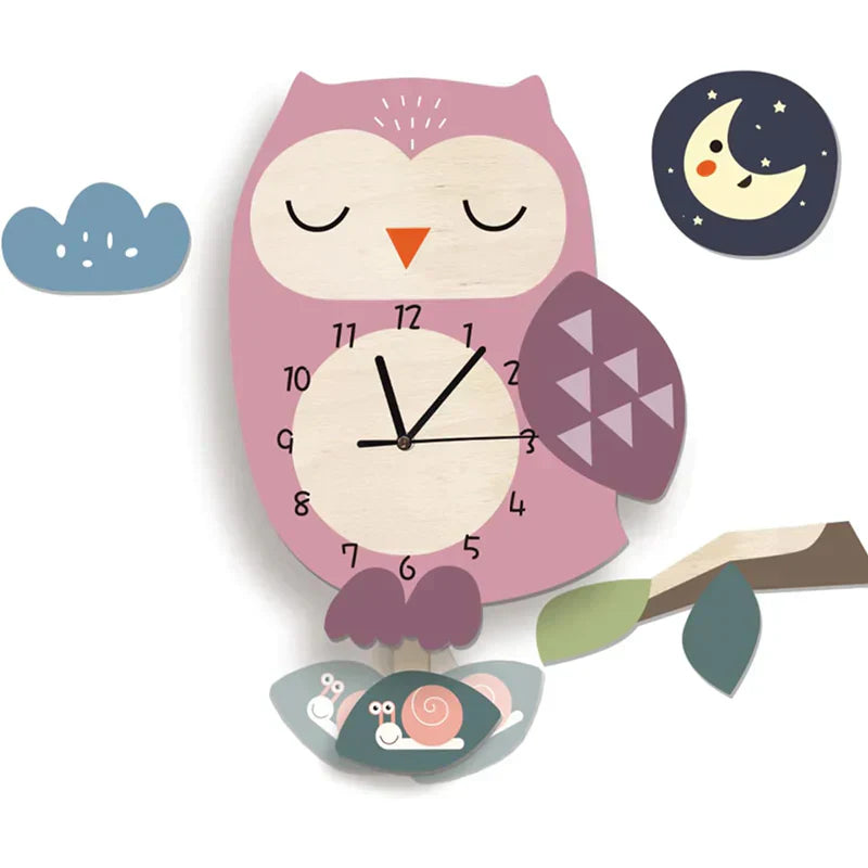 Floroux Aventure - Horloge murale colorée pour enfants avec motifs d'animaux