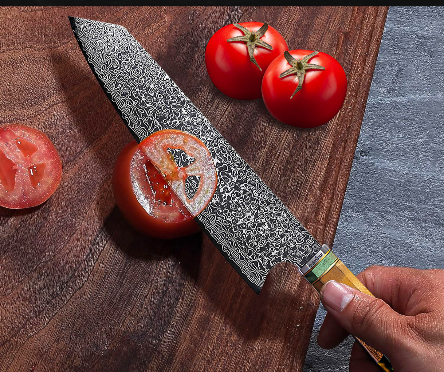 Perfection Culinaire - SmaragdMes : Couteau de Chef Japonais en Acier Damas