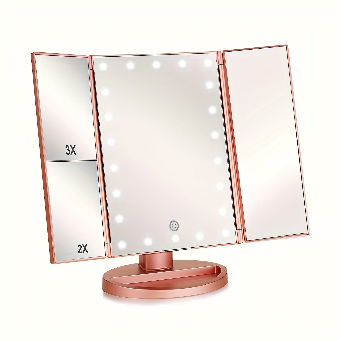 FlawlessGlow - Miroir de maquillage pliable en tri avec éclairage LED