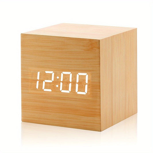 WoodTime Horloge – Réveil en Bois Élégant avec Affichage LED