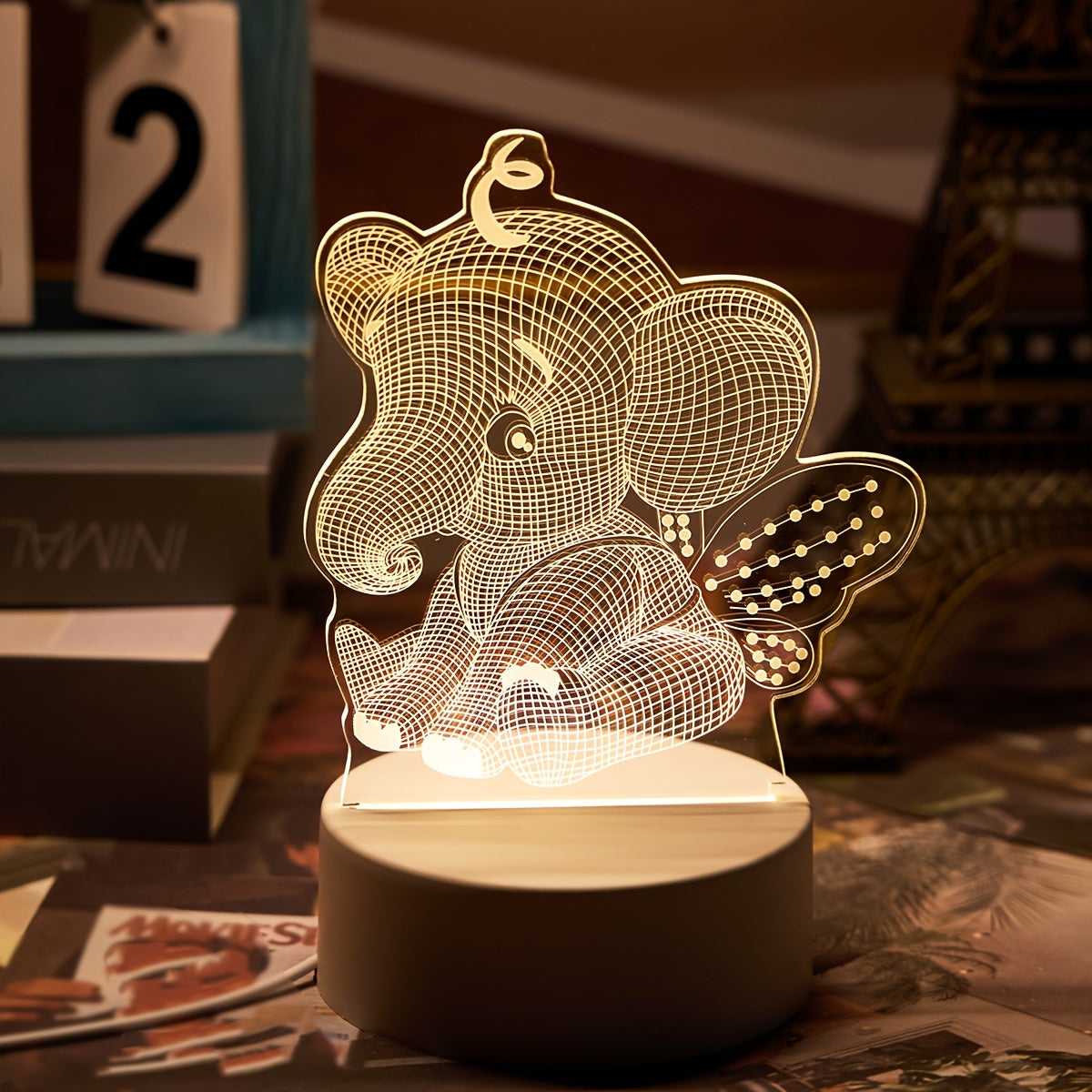 AngelElephant Lampe - Lampe de table 3D LED avec connexion USB