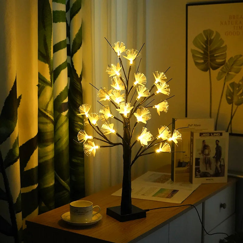Floroux Lumière d'arbre à fleurs en fibre optique en bouleau