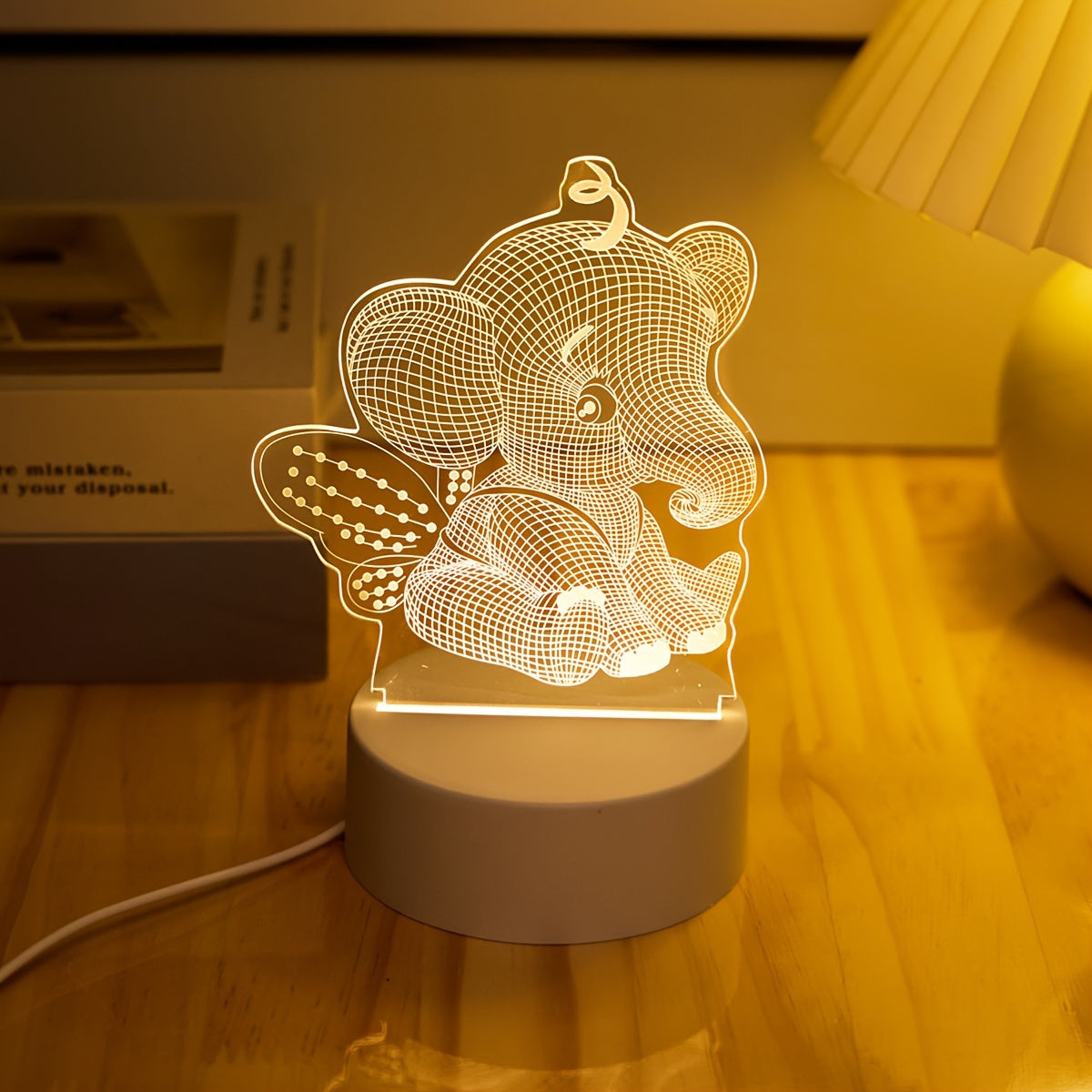 AngelElephant Lampe - Lampe de table 3D LED avec connexion USB