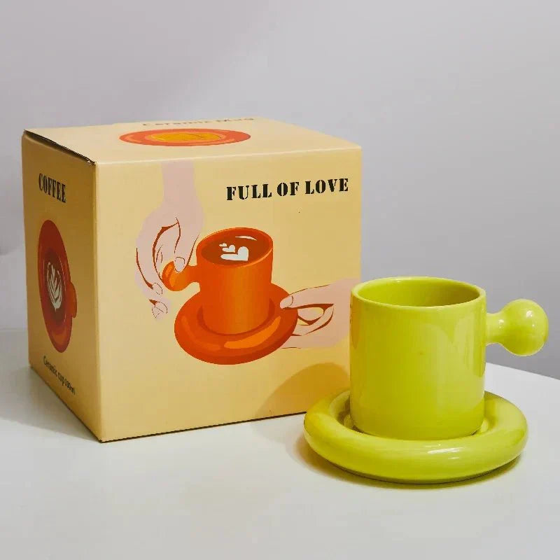 Ensemble de tasses à café et sous-tasses en céramique accrocheur