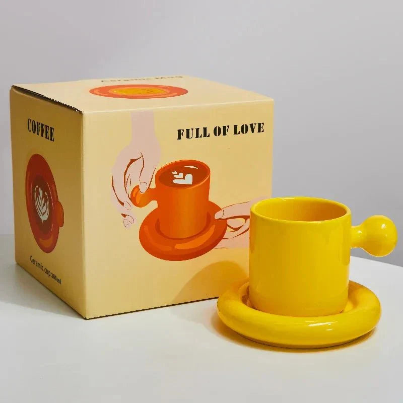 Ensemble de tasses à café et sous-tasses en céramique accrocheur