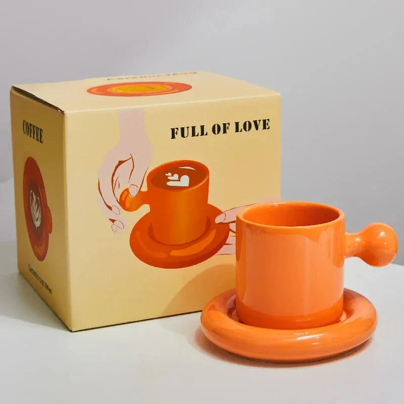 Ensemble de tasses à café et sous-tasses en céramique accrocheur