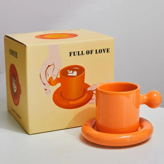 Ensemble de tasses à café et sous-tasses en céramique accrocheur