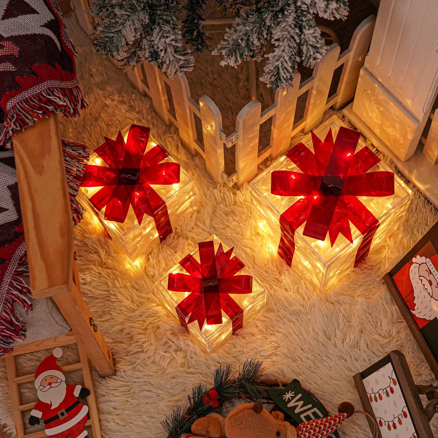Floroux LED Coffret Cadeau | Éclairage de Noël | Décor pour Intérieur & Extérieur | Ensemble de 3 Boîtes