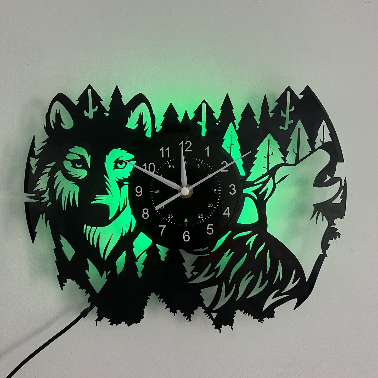 Horloge murale Floroux en vinyle Wolf - Horloge silencieuse pour la décoration du salon et de la chambre