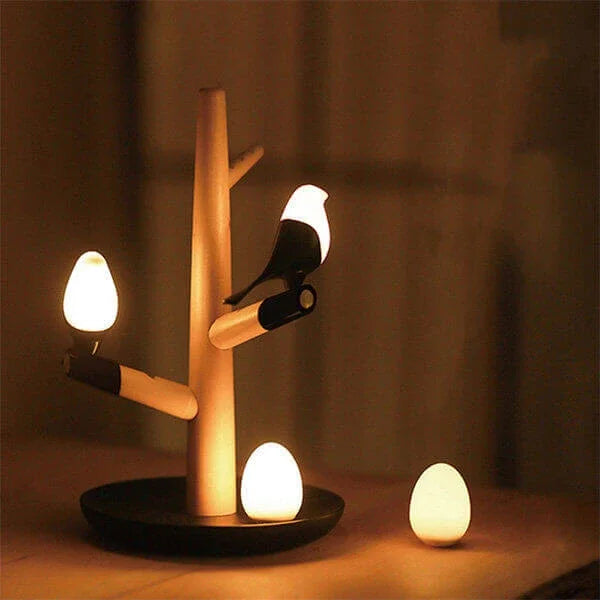 Floroux - Lampe de table à capteur de mouvement intelligent avec design en bois naturel