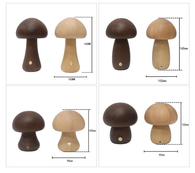 Floroux | Lampe de nuit en bois en forme de champignon LED avec interrupteur tactile | Éclairage atmosphérique | Convient aux enfants