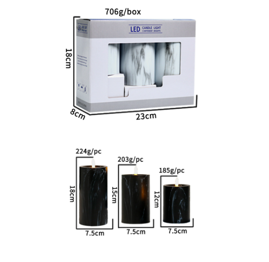 Floroux Set de bougies LED | Set de 3 | Design en marbre | Sans fil | Ambiance | Décoratif