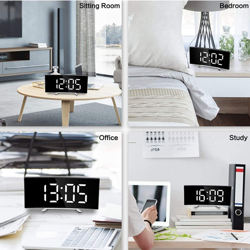 Floroux Réveil numérique LED | Grand écran incurvé | Dimmable | Réveil avec affichage de la température