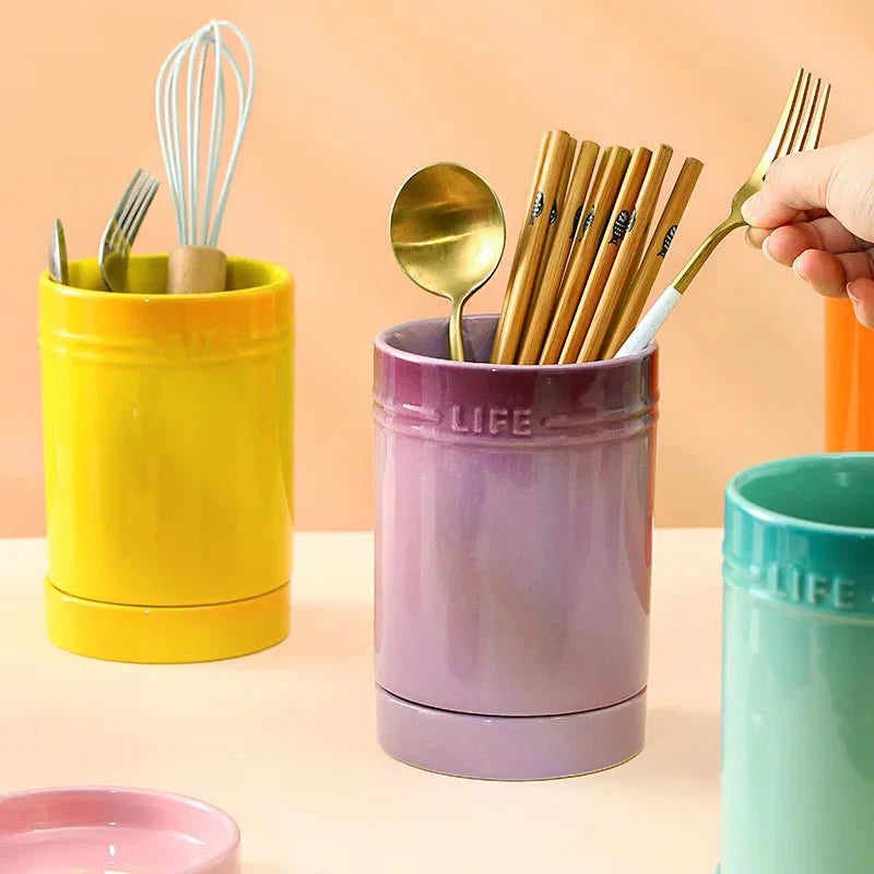 Organisateur d'ustensiles de cuisine coloré en céramique