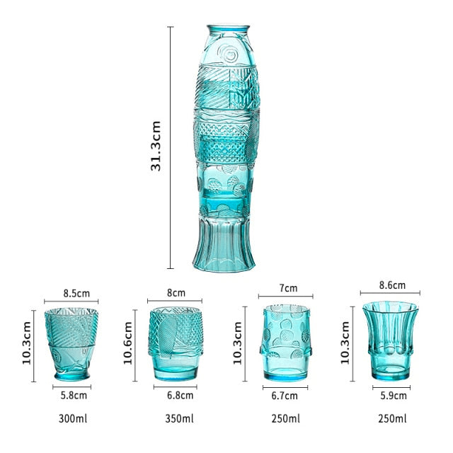 Ensemble de gobelets en verre coloré en forme de poisson Koi - Vente finale