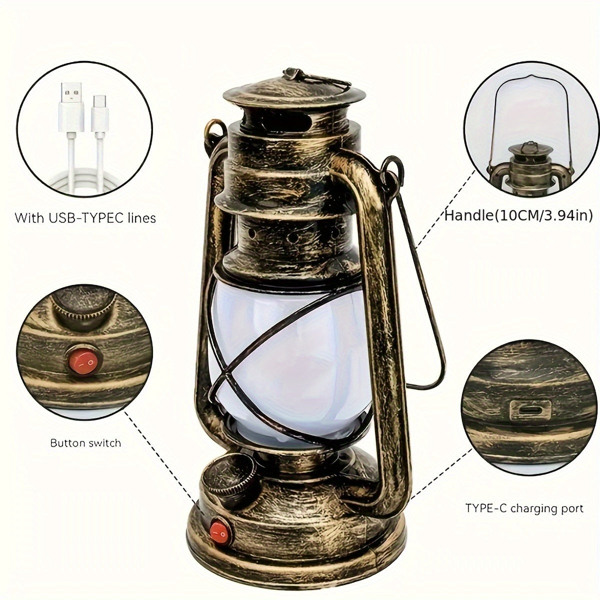 RetroGlow Lantern – Lampe LED Vintage avec effet de flamme