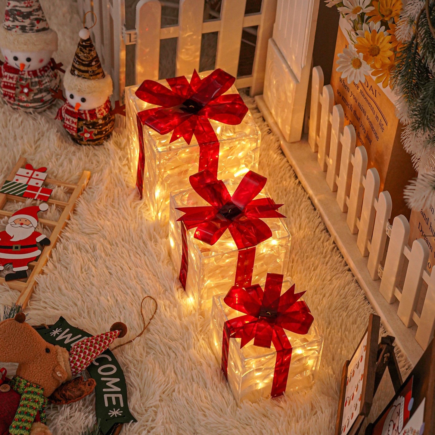 Floroux LED Coffret Cadeau | Éclairage de Noël | Décor pour Intérieur & Extérieur | Ensemble de 3 Boîtes