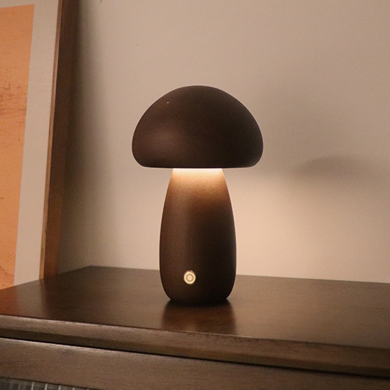 Lampe de table nuit champignon en bois