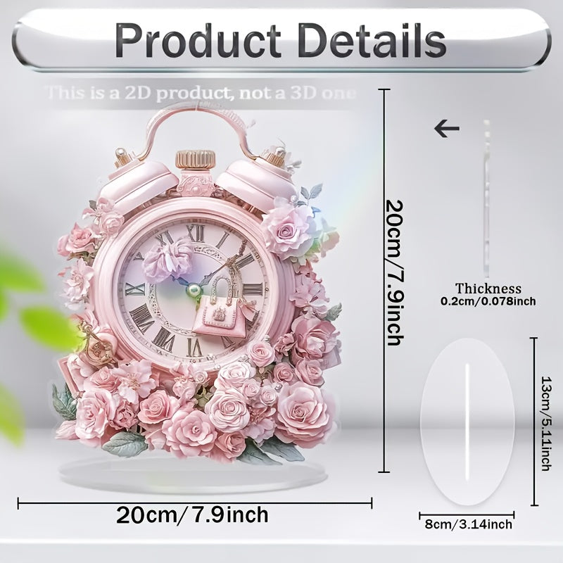 BohoClock – Réveil floral rose élégant en acrylique