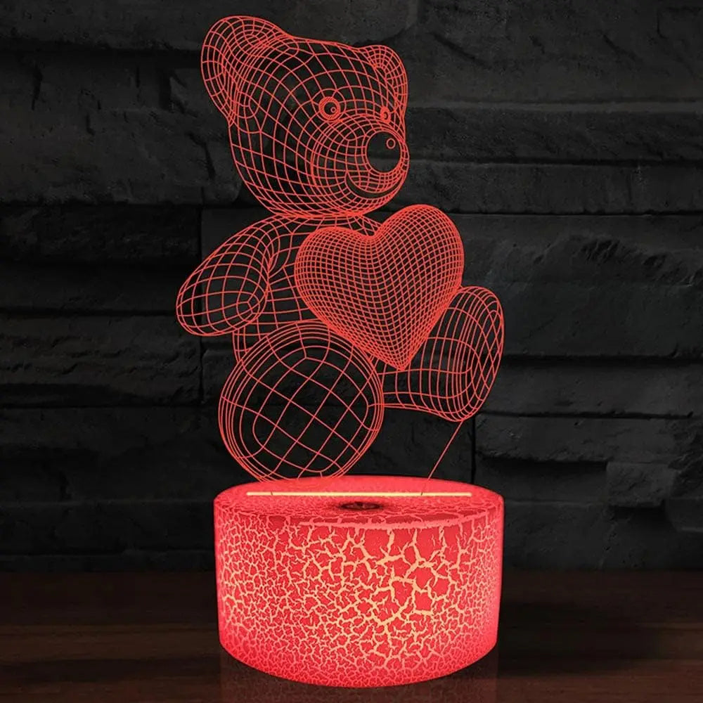 3D Cœur Ours USB LED Lampe de Nuit