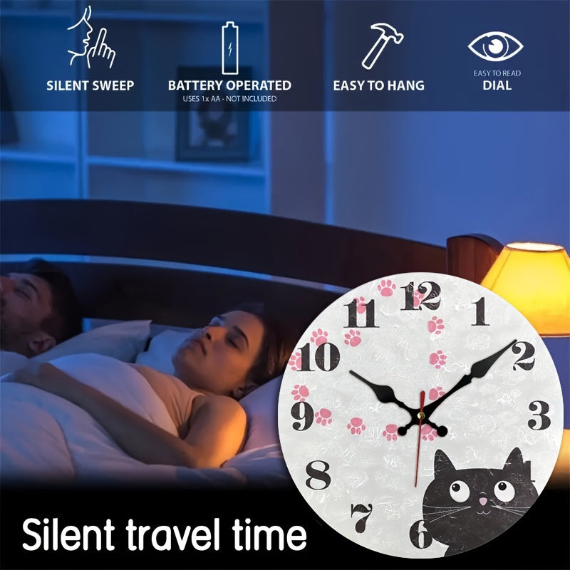 PurrTime Horloge – Élégant Chat Silencieux pour Mur