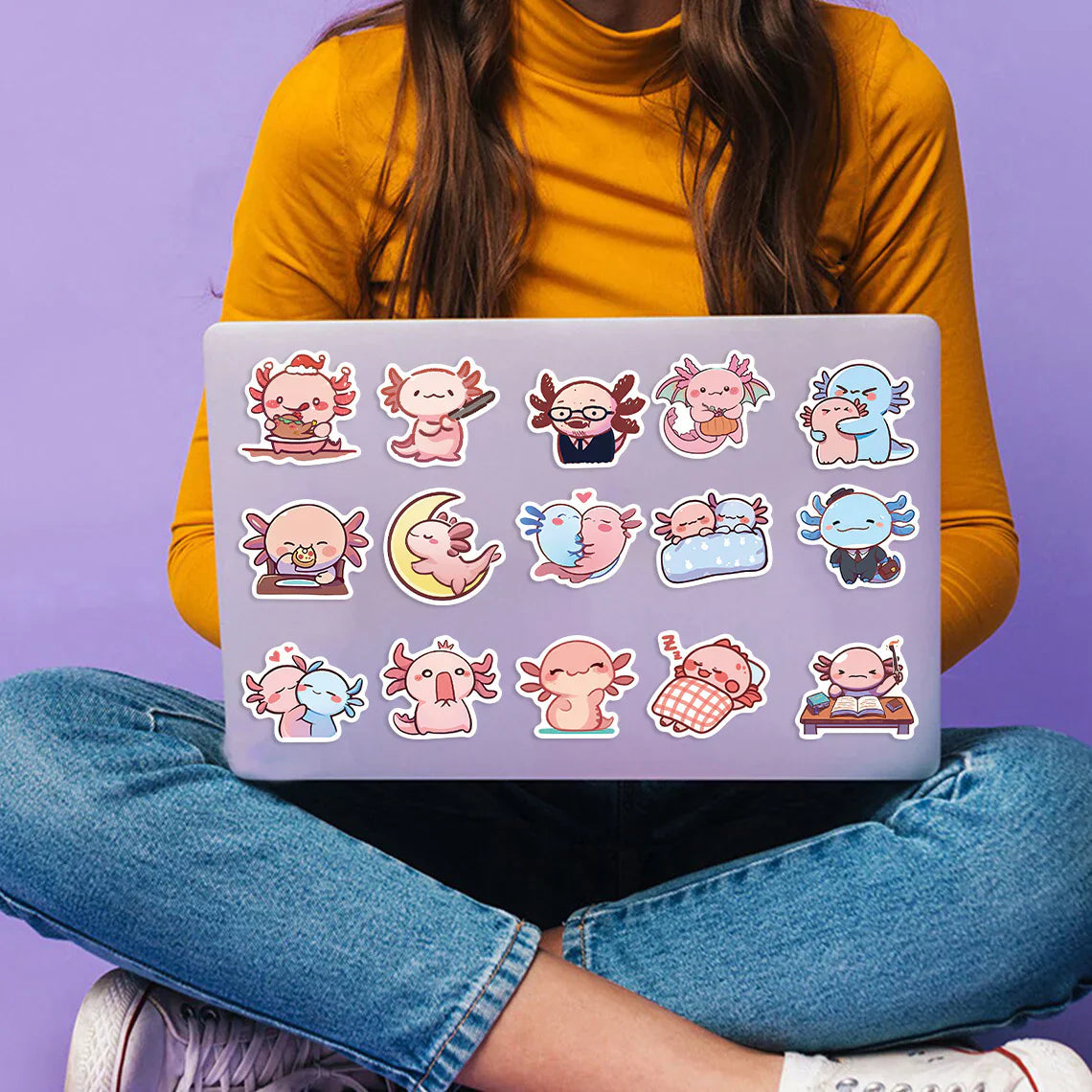 50 Pcs Autocollants Axolotl Idée Cadeau Imperméable