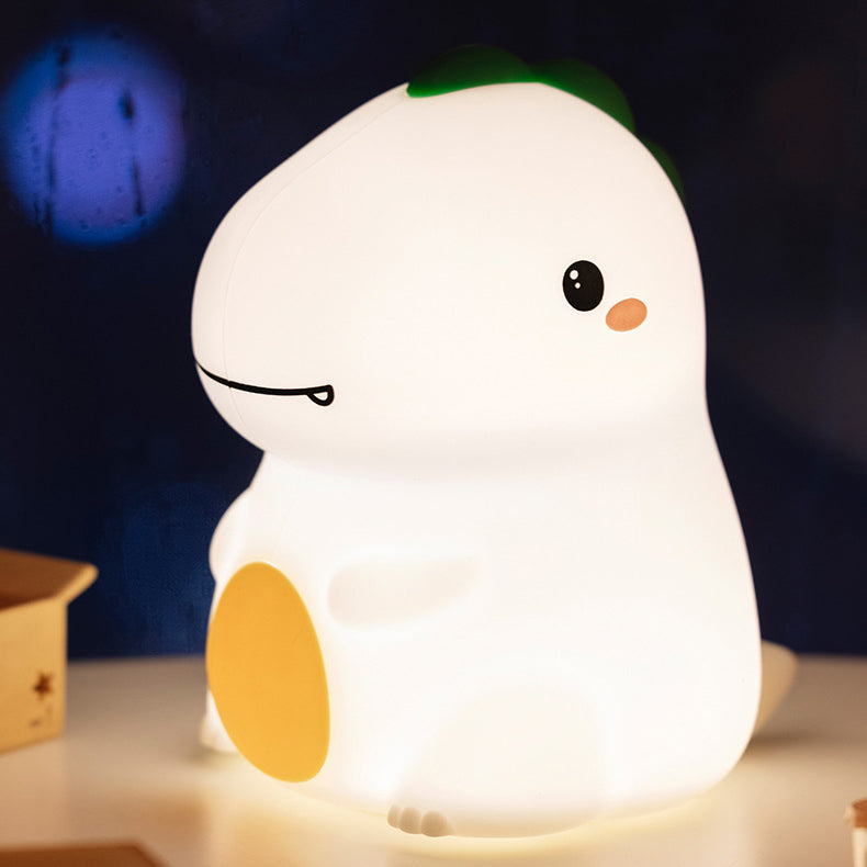 Lampe de nuit LED dinosaure heureux en silicone mou - Cadeau parfait pour les enfants et les filles