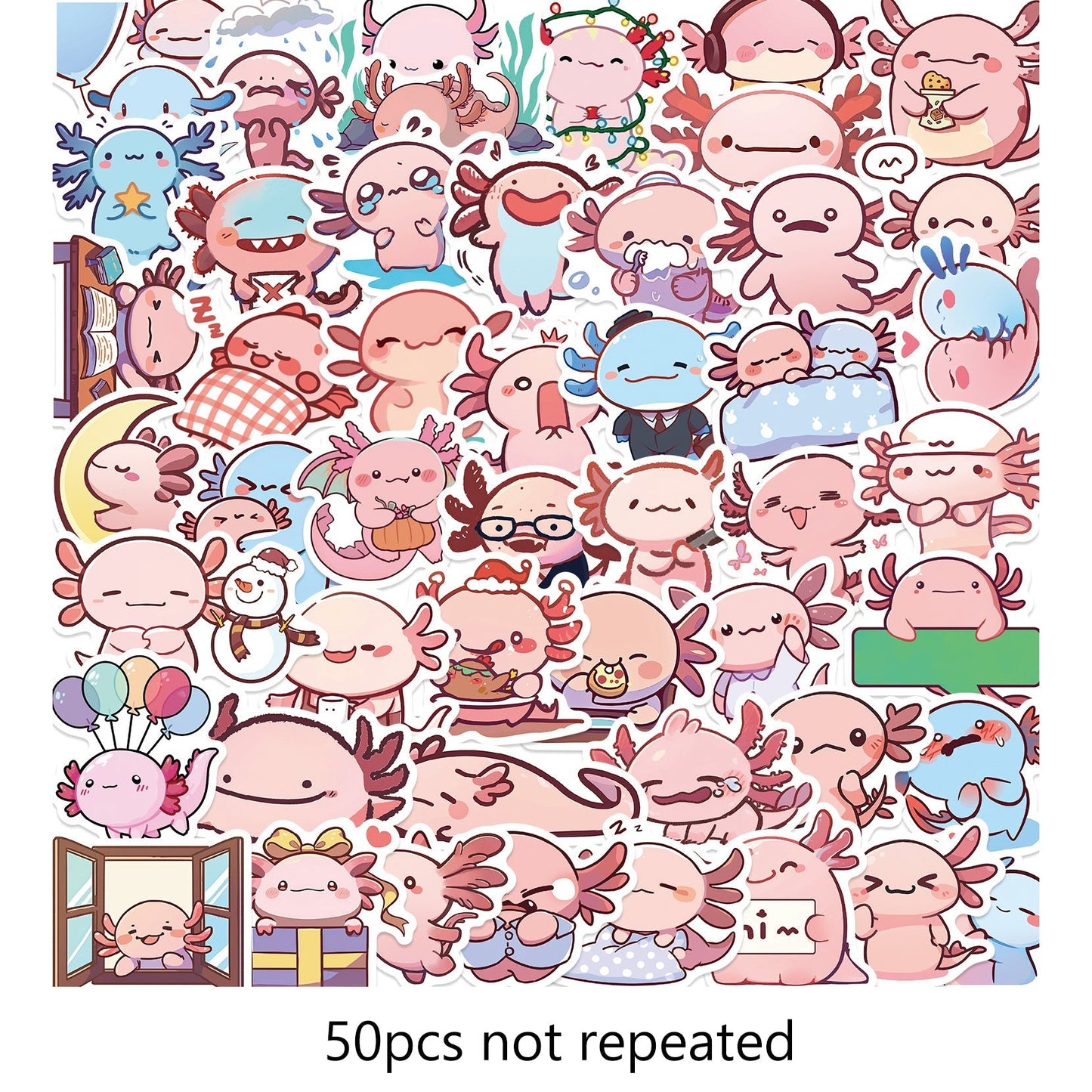 50 Pcs Autocollants Axolotl Idée Cadeau Imperméable