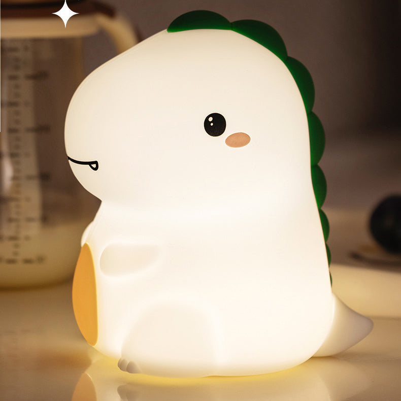 Lampe de nuit LED dinosaure heureux en silicone mou - Cadeau parfait pour les enfants et les filles