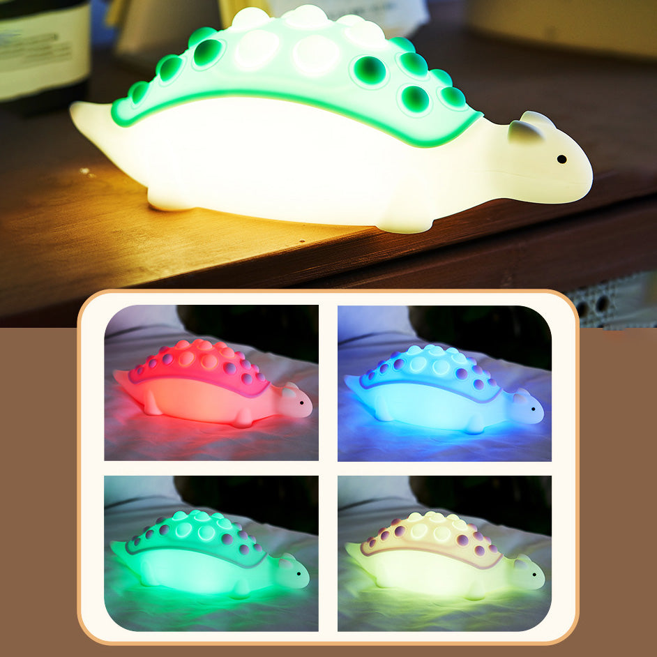 Lampe de nuit LED Pop-it dinosaure en silicone squishy - Cadeau parfait pour les enfants et les filles