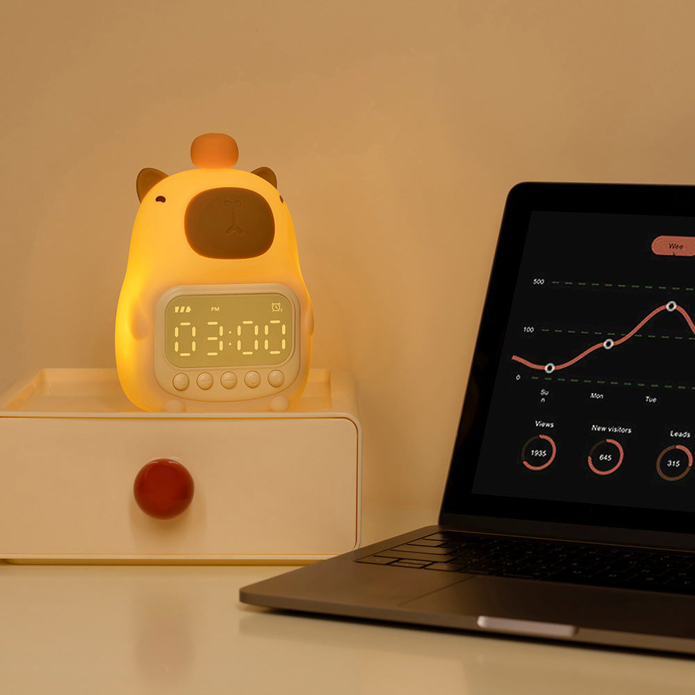 Réveil en silicone Squishy Capybara avec veilleuse LED - Cadeau parfait pour les enfants et les filles