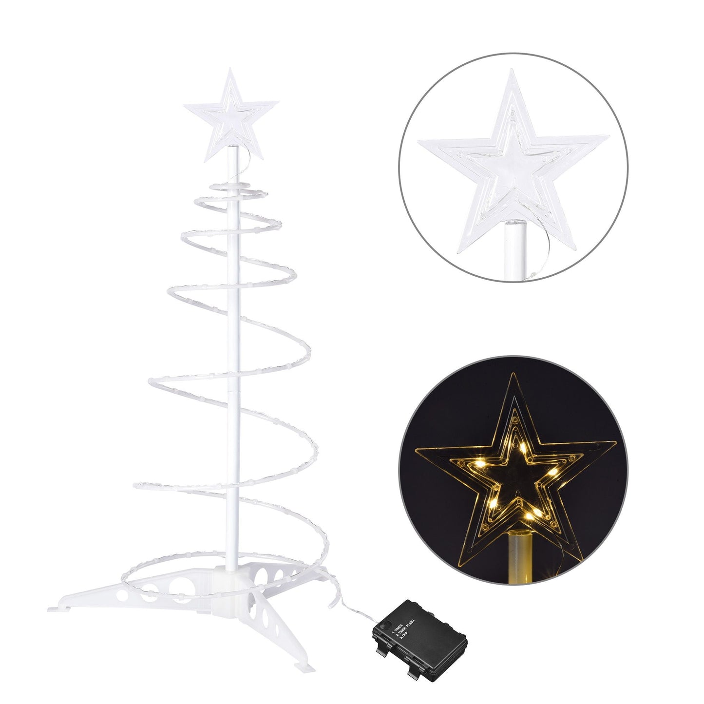 Arbre de Noël spiral lumineux de 2 pieds avec LEDs blanc chaud - Décor festif fonctionnant sur batterie pour les fêtes 2024