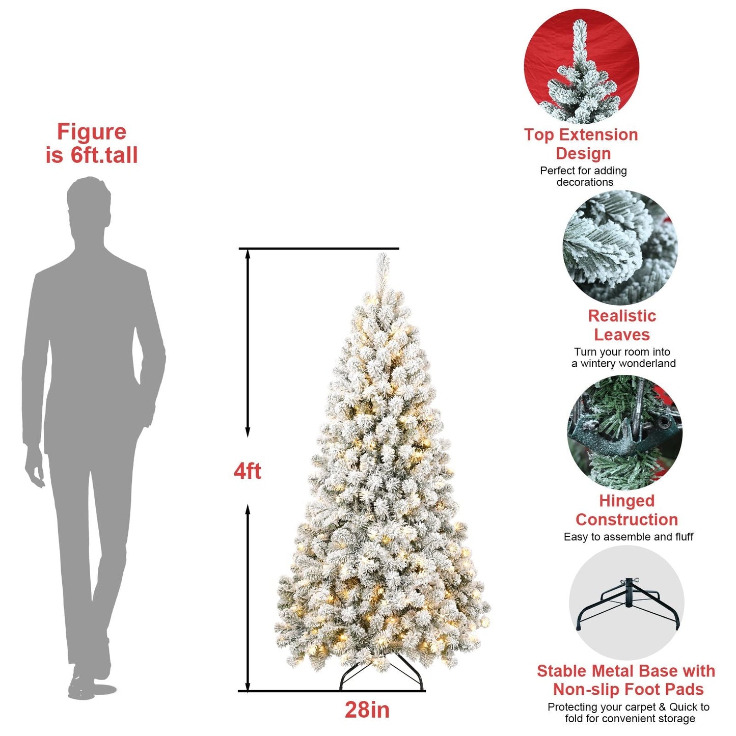Arbre de Noël artificiel pré-éclairé neige-flocons de 5 pieds - Design ignifuge écologique, assemblage facile pour les fêtes 2024