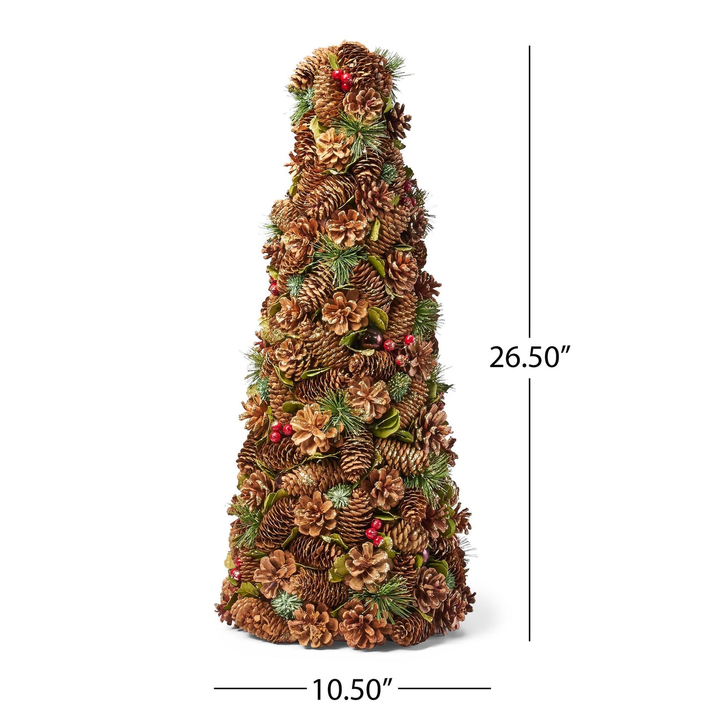 Arbre de table de Noël en cône de pin - Décor festif pour les vacances avec des ornements rouges, 26,5" de hauteur pour Noël 2024