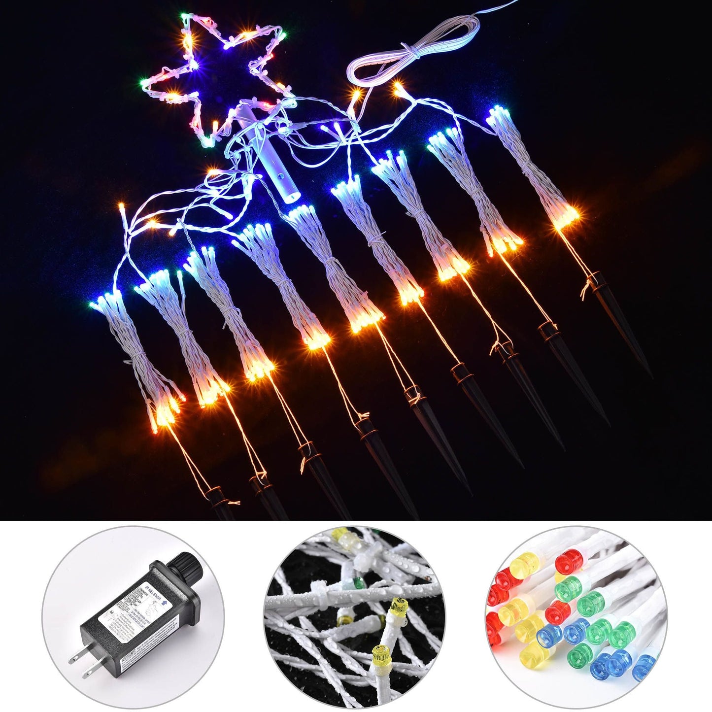 9 pi arbres en cône de Noël LED/RGBY