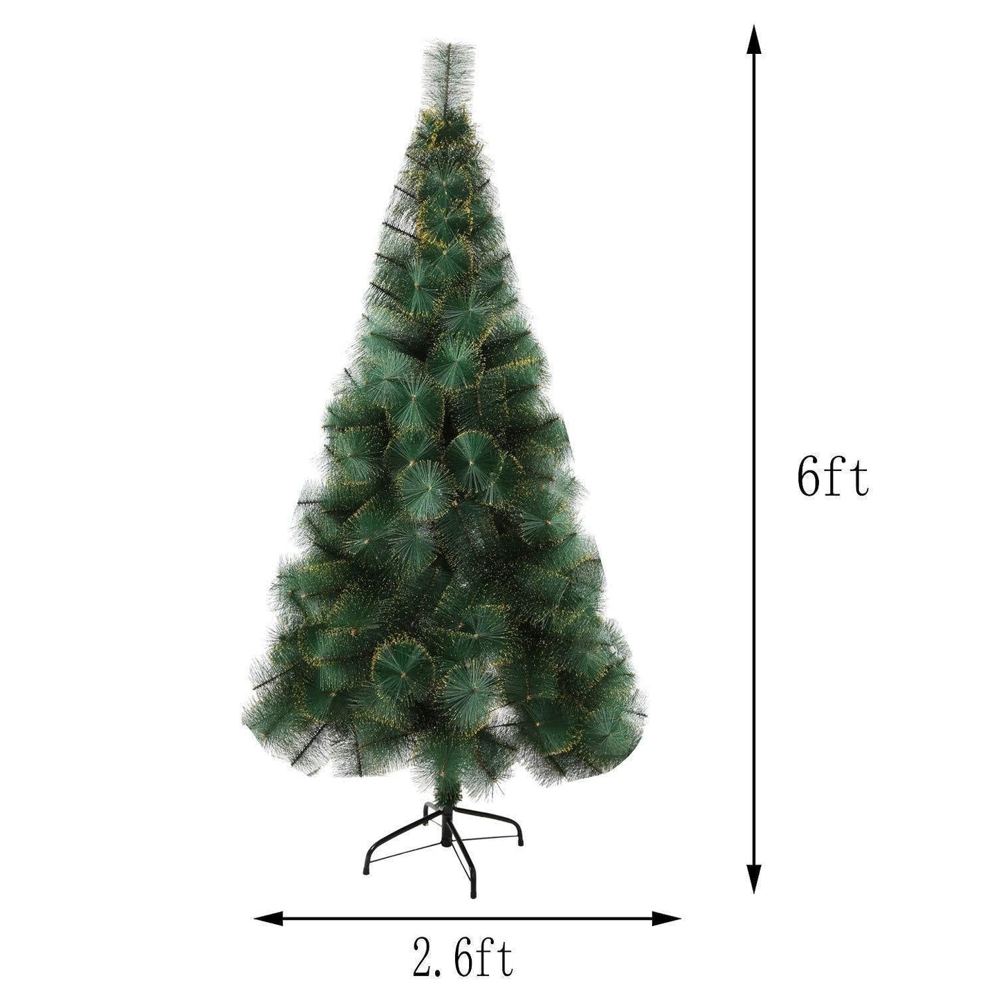 Arbre de Noël en Pin Classique de 6 pieds – Design Vert Réaliste avec Accents Dorés, Décoration de Vacances Idéale pour la Maison et le Bureau 2024